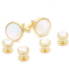 Mother of Pearl Concentric Rings Studs and Cufflinks Gold Trim